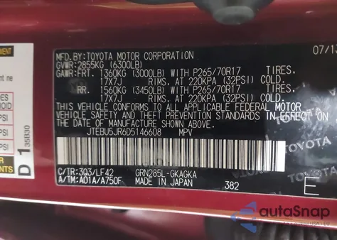 2013 Toyota 4Runner Sr5 z USA, uszkodzony, nr VIN JTEBU5JR6D5146608